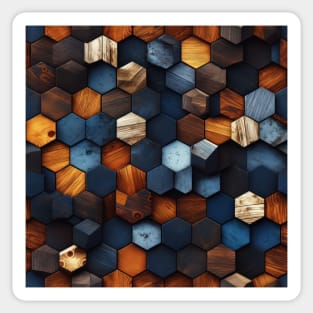 Geometric Timber: Crystalline Hexagons in Amber and Blue Sticker